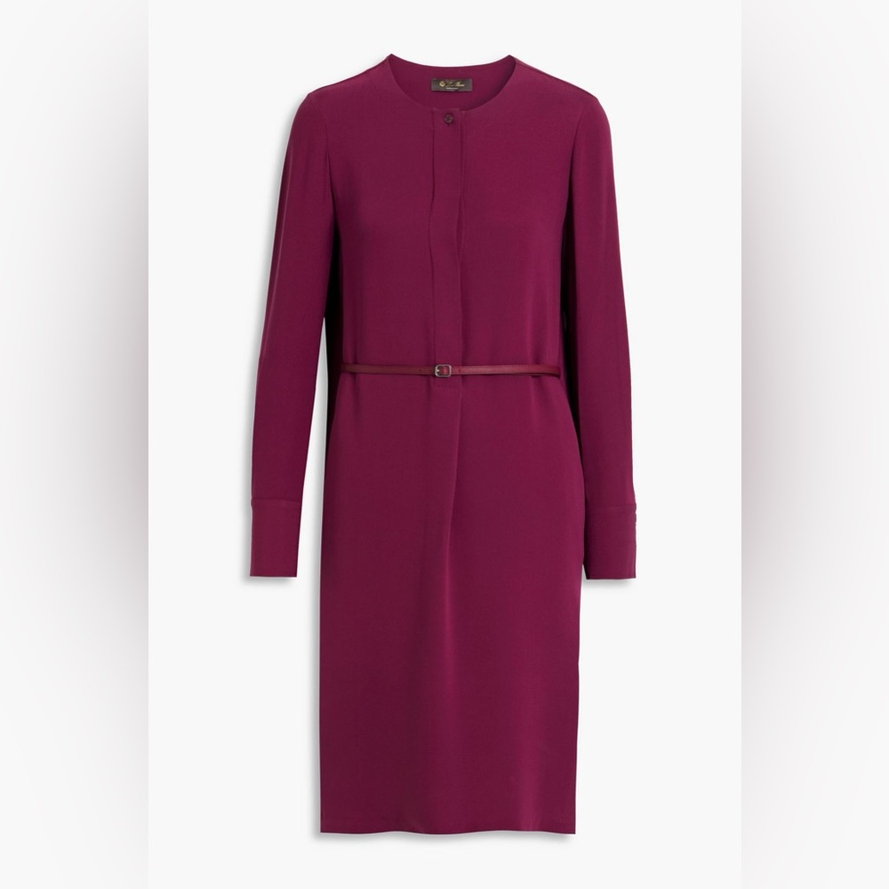 NWT Made in Italy Loro Piana Abito Candice 100% silk belted dress teal sz M